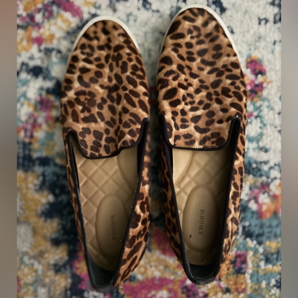 Birdies Women 10 Shoe Slides Leopard Neutral Edgy Fall Slip On